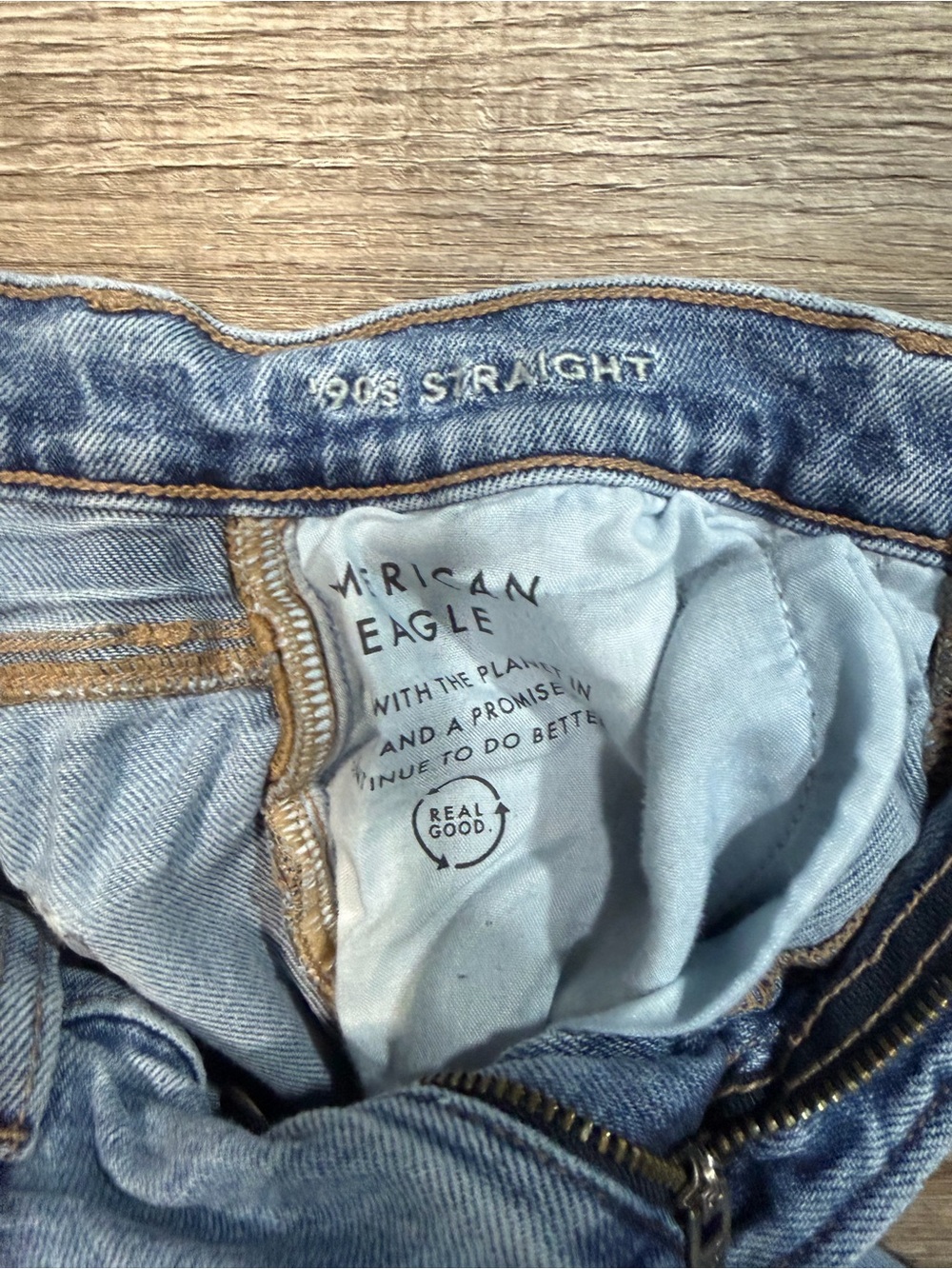 Y2k American Eagle Vintage Stretch 90’s Straight Jeans Blue Distressed - Picture 3 of 5